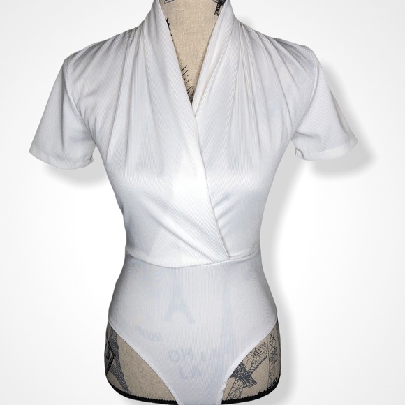 VENUS Tops - Women's Short Sleeve Bodysuit Surplice Wrap V-neck